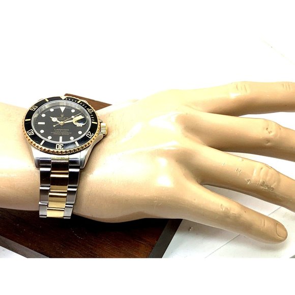 Rolex Men's Watch 16613 Submariner Automatic Black Dial Two Tone 18k Gold Steel - Picture 4 of 15